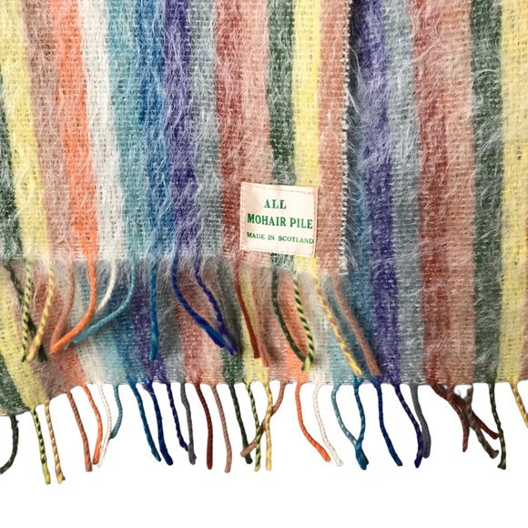 Scottish Mohair Stripe Scarf Wrap Made in Scotland Vintage Knit Wool - Picture 6 of 9